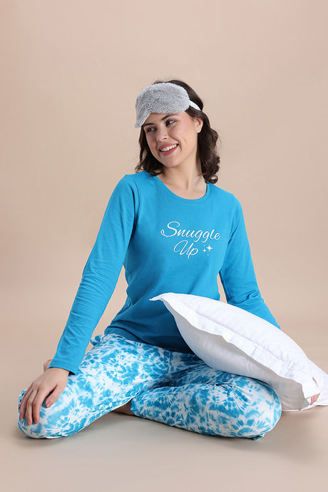 Zivame Knit Poly Pyjama Set - Hawiian Ocean — image 4